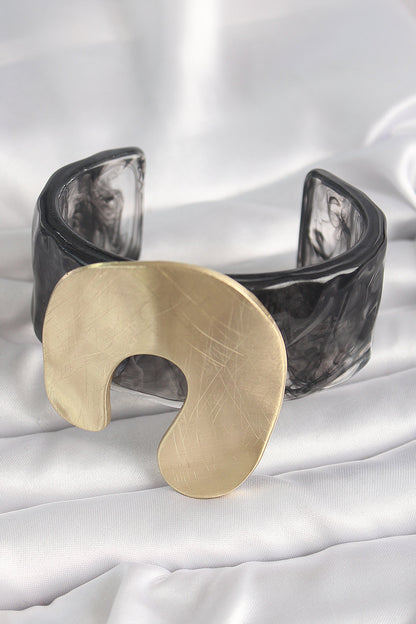 Black Marble Pattern Acrylic Plastic Gold Horseshoe Model Plate Vintage Women's Bracelet