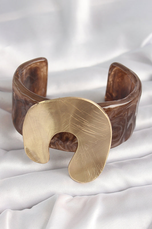 Brown Marble Pattern Acrylic Plastic Gold Horseshoe Model Plate Vintage Women's Bracelet