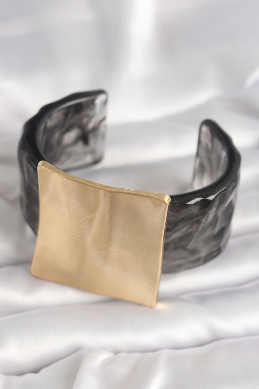 Black Marble Pattern Acrylic Plastic Gold Square Plate Model Vintage Women's Bracelet