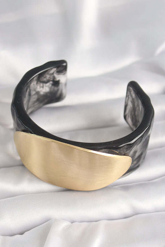 Black Marble Pattern Acrylic Plastic Gold Oval Plate Model Vintage Women's Bracelet