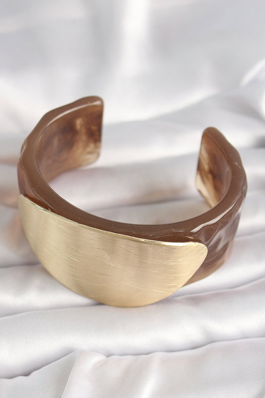 Brown Marble Pattern Acrylic Plastic Gold Oval Plate Model Vintage Women's Bracelet