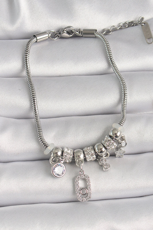 Brass Silver Color Chain Pendant Zircon Stone Messika Figure Star Detail Women's Bracelet