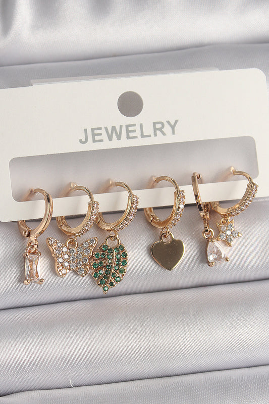 Pirinç Gold Renk Renkli Kelebek Figür Çoklu Figür Kadın Küpe Seti