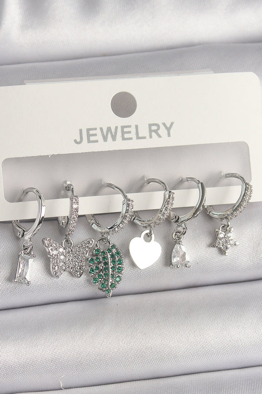 Pirinç Gümüş Renk Zirkon Taşlı Çoklu Figür Kadın Küpe Seti