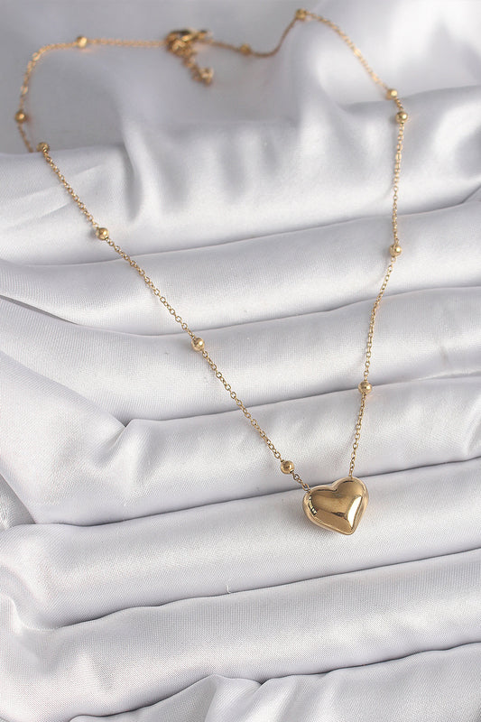 316L Steel Gold Color Ball Detailed Chain Heart Model Women's Necklace