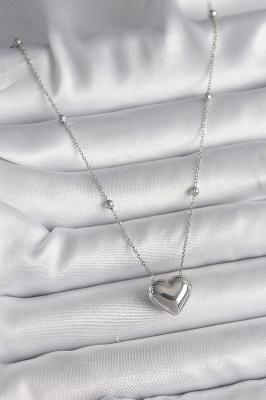 316L Steel Silver Color Ball Detail Chain Heart Model Women's Necklace