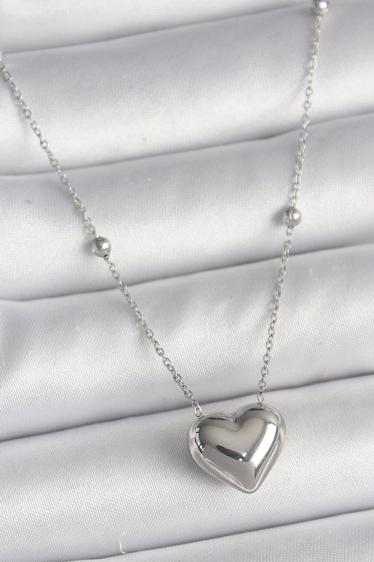 316L Steel Silver Color Ball Detail Chain Heart Model Women's Necklace