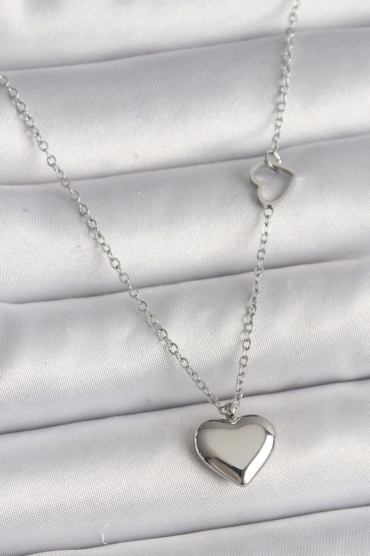 316L Steel Silver Color Chain Heart Detail Heart Figure Women's Necklace