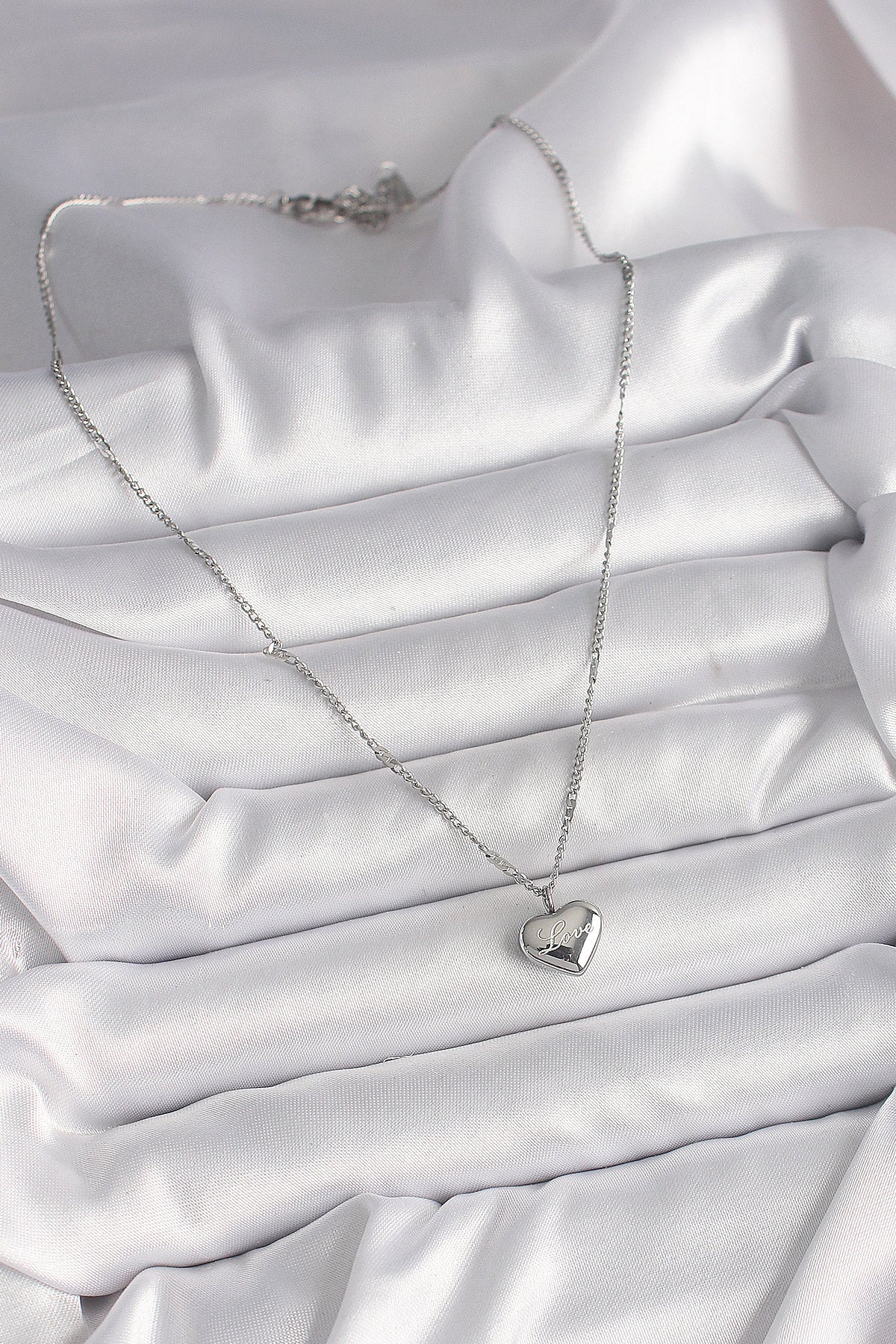 316L Steel Silver Color Chain Love Engraved Heart Figure Women's Necklace