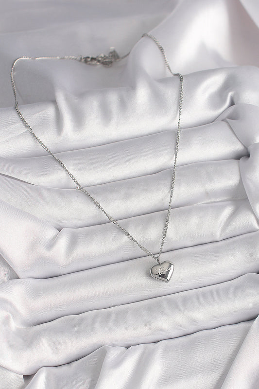 316L Steel Silver Color Chain Love Engraved Heart Figure Women's Necklace