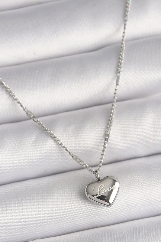 316L Steel Silver Color Chain Love Engraved Heart Figure Women's Necklace