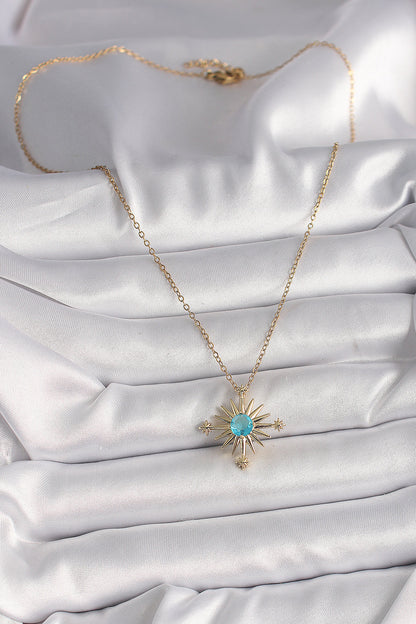 316L Çelik Gold Renk Zincir Mavi Taş Detaylı Kuzey Yıldız Model Kadın Kolye