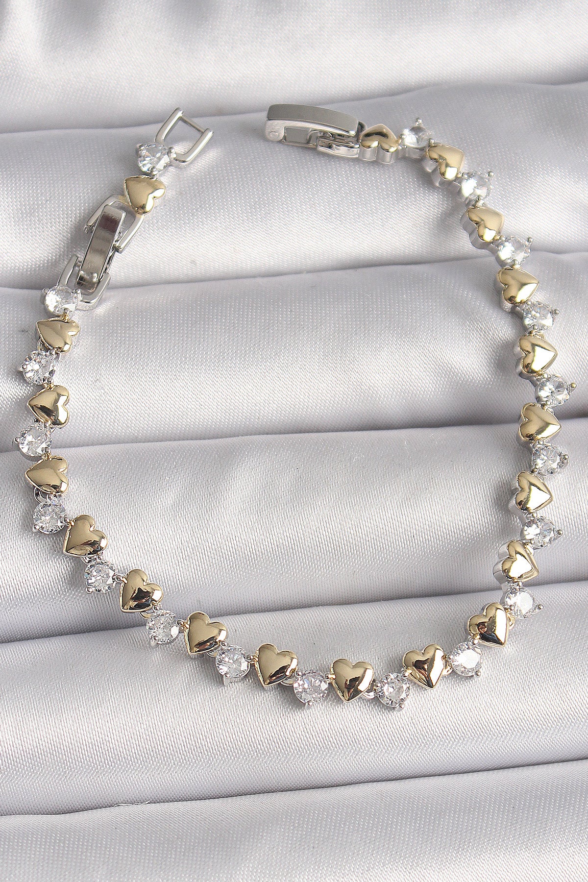 Brass Silver Color Zircon Stone Gold Heart VIP Series Women's Bracelet