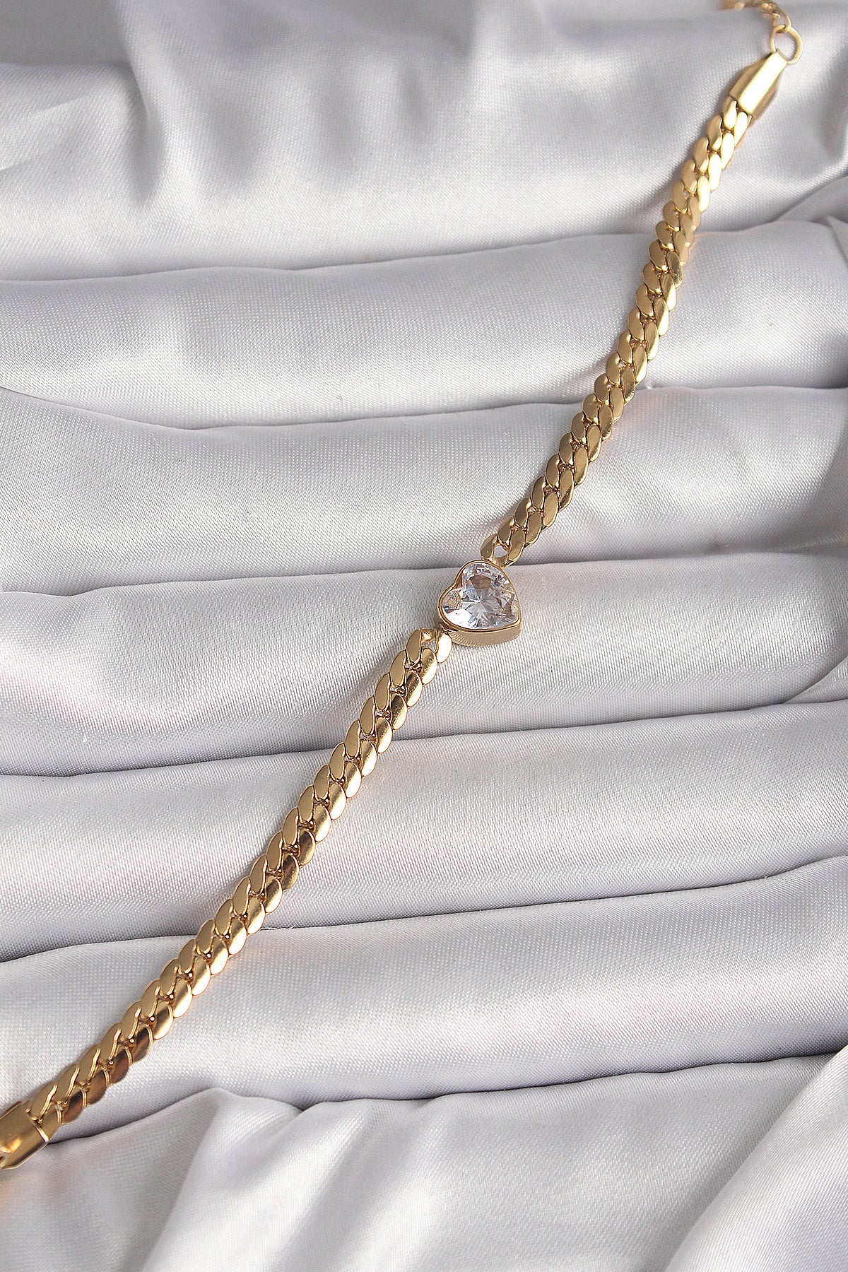 316L Steel Gold Color Flat Chain Model Zircon Stone Heart Figure Women's Bracelet