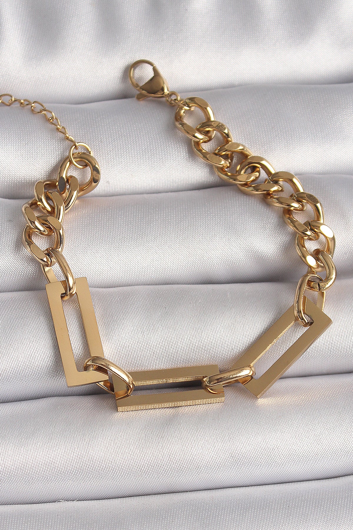 316L Çelik Gold Renk 2'Li Zincir Model Kadın Bileklik