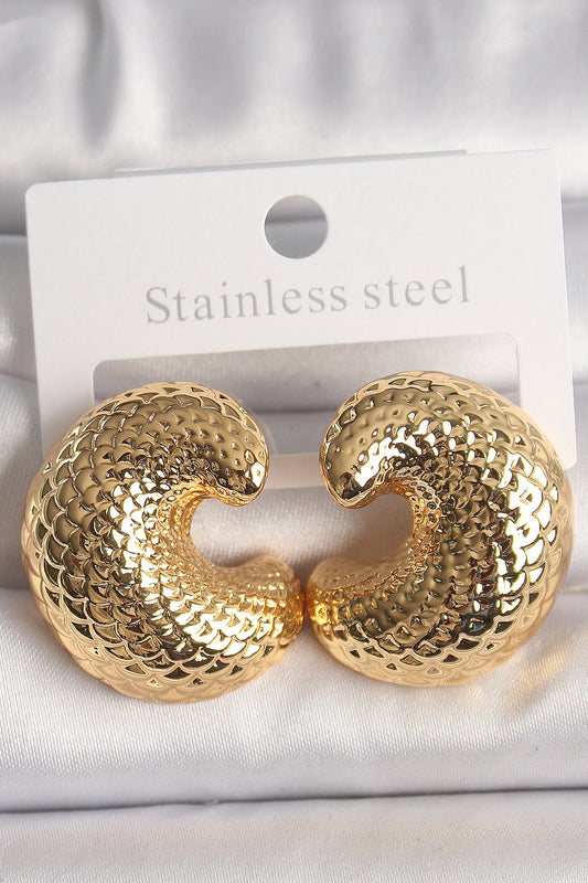 Brass Gold Color Snake Back Embroidered Half Hoop Model Women's Earrings