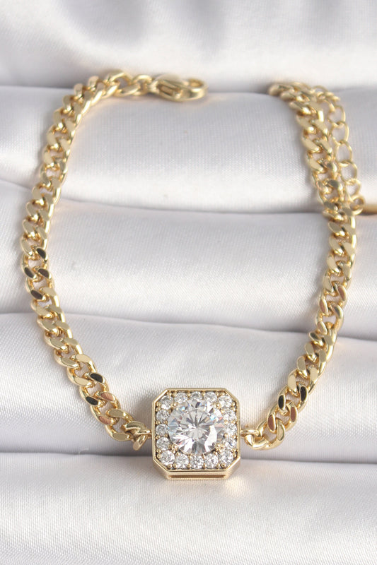 Pirinç Gold Renk Zincir Kare Zirkon Taş Model Xuping VIP Seri Kadın Bileklik