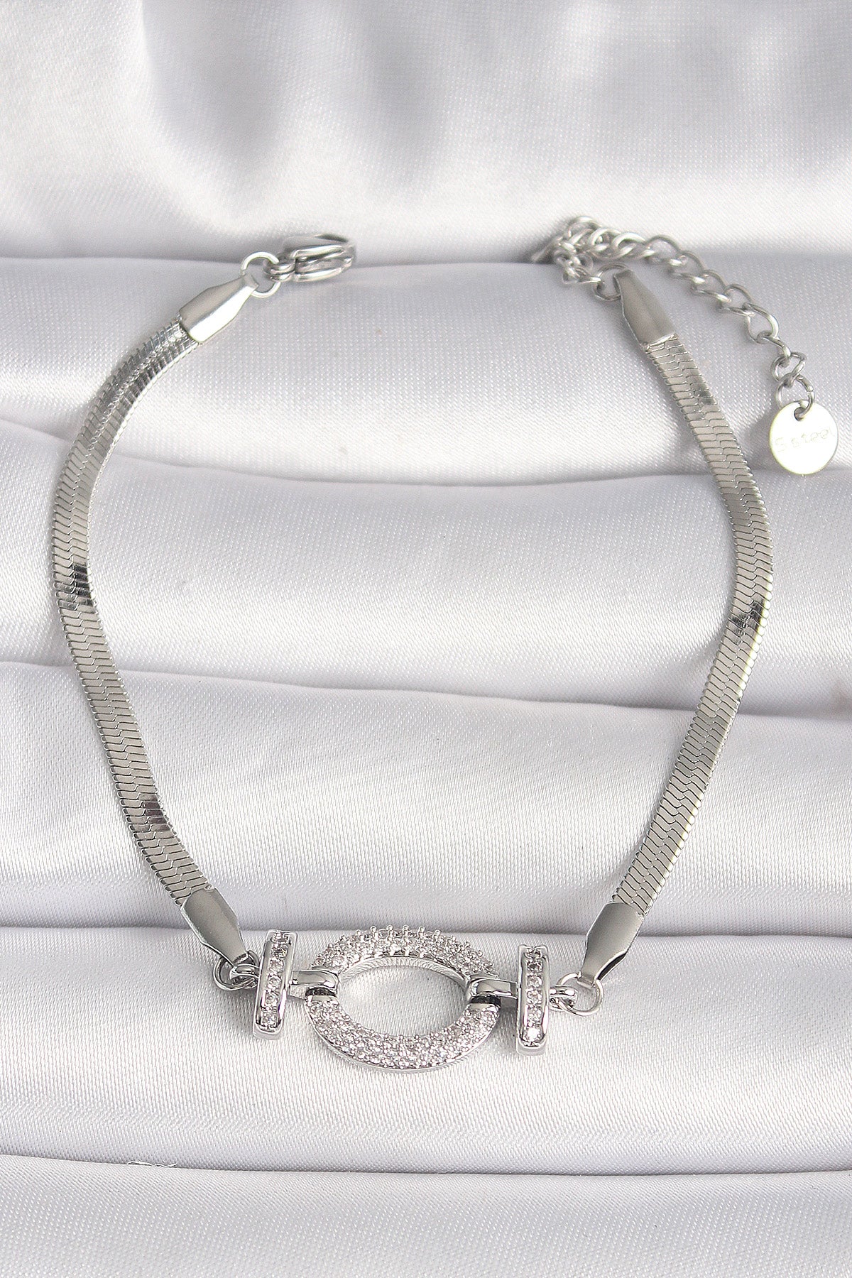 316L Steel Silver Color Italian Chain Model Zircon Stone Ring Figure Women's Bracelet