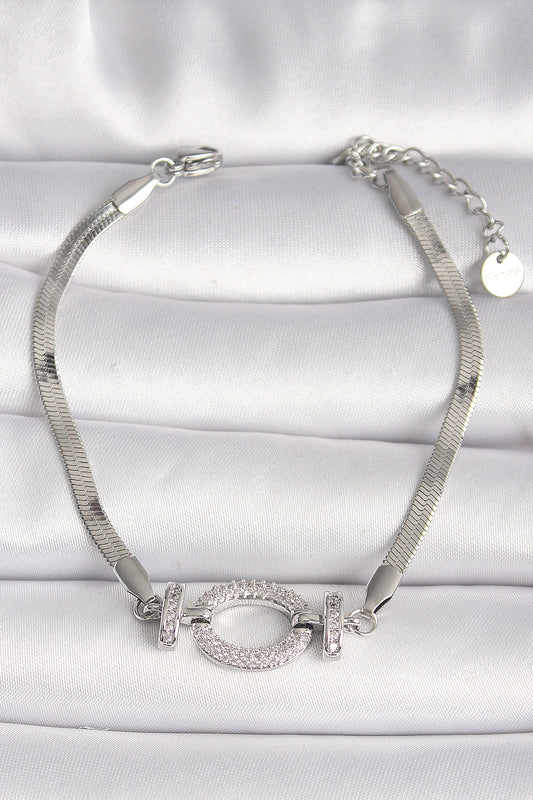 316L Steel Silver Color Italian Chain Model Zircon Stone Ring Figure Women's Bracelet