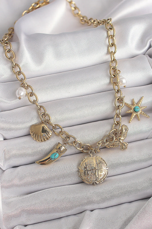 316L Steel Gold Color Chain Pendant Multi-Figure Model Women's Necklace