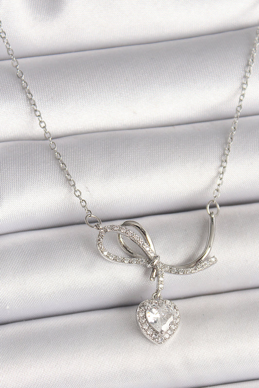 316L Steel Silver Color Chain Zircon Stone Knot Pendant Heart Figure Women's Necklace