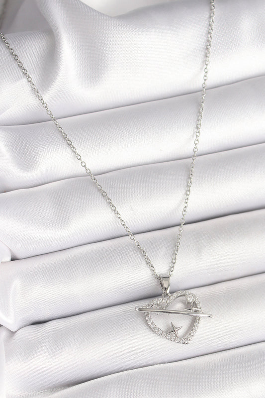 316L Steel Silver Color Chain Zircon Stone Heart Model Star Detail Women's Necklace