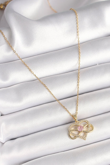 316L Çelik Gold Renk Zincir Zirkon Taşlı Sonsuzluk Kalp Model Kadın Kolye