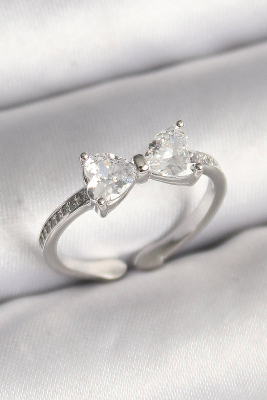 Brass Silver Color Zircon Stone Heart Bow Model Women's Ring