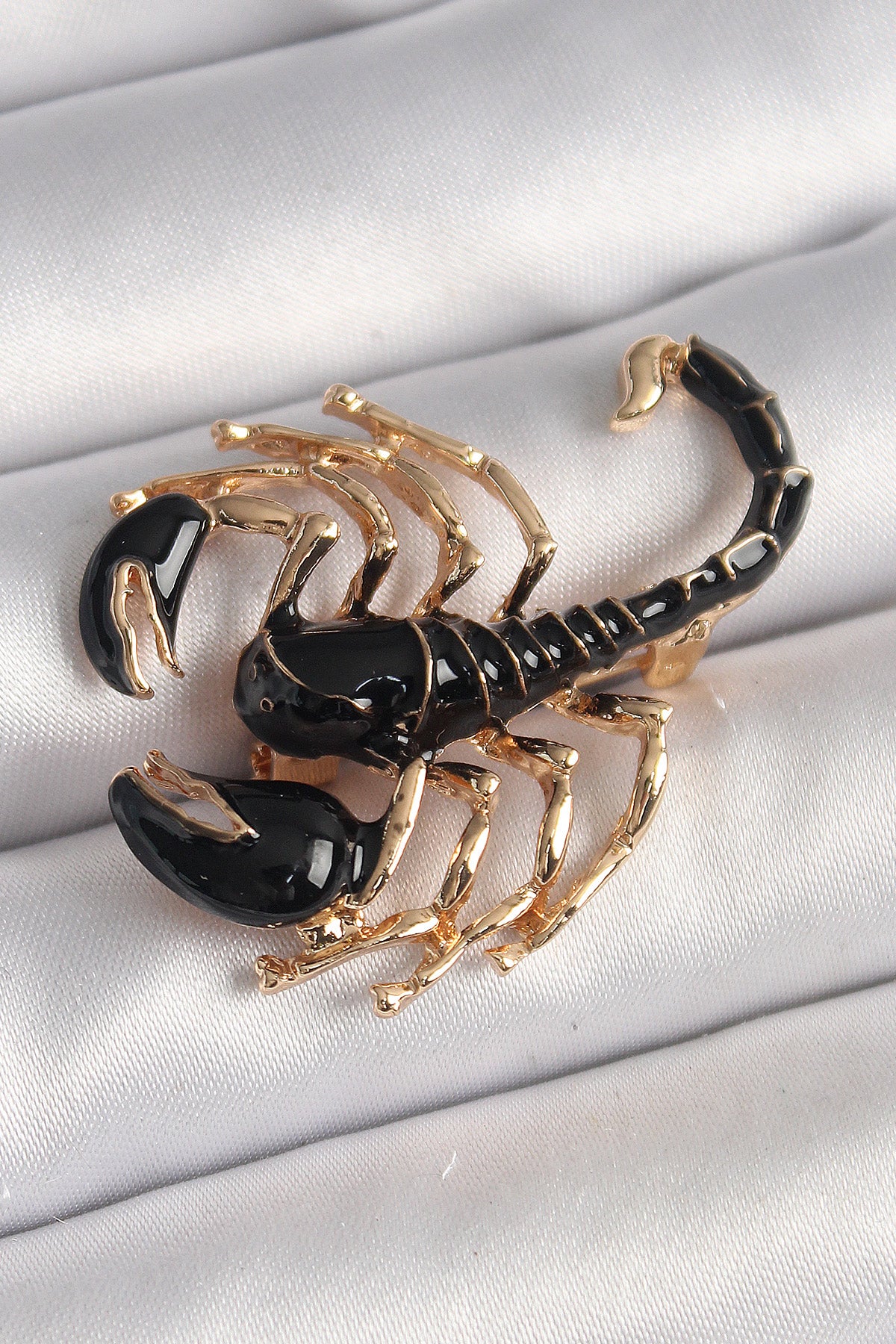 Brass Gold Color Black Scorpion Model Women's Brooch