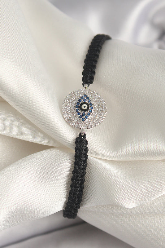 Brass Silver Color Zircon Stone Eye Embroidered Figure Lift Macrame Model Women's Bracelet