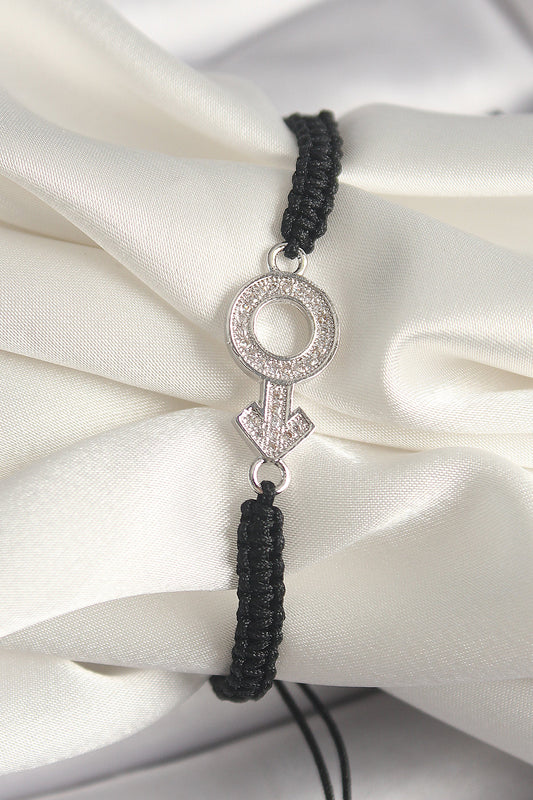 Brass Silver Color Zircon Stone Mars Figure Elevator Macrame Model Women's Bracelet