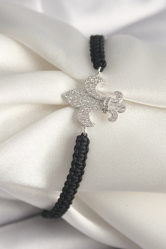 Brass Silver Color Zircon Stone Lily Figure Elevator Macrame Model Women's Bracelet