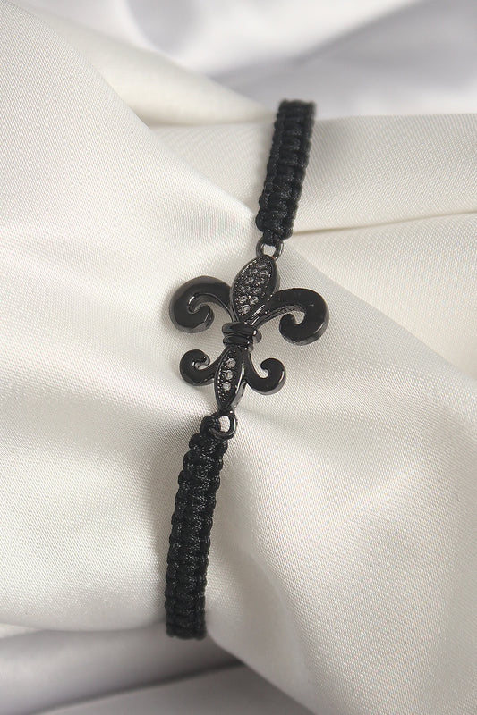 Brass Black Color Zircon Stone Embroidered Lily Figure Elevator Macrame Model Women's Bracelet