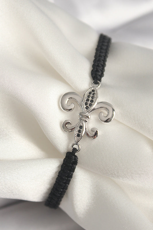 Brass Silver Color Zircon Stone Embroidered Lily Model Elevator Macrame Model Women's Bracelet