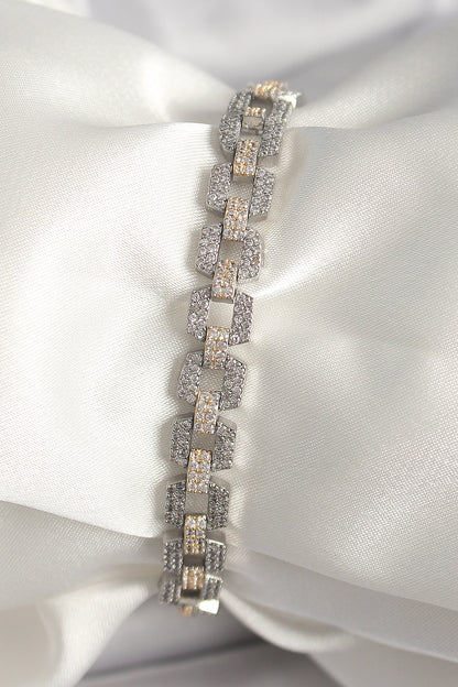 Pirinç Mix Renk Zirkon Taşlı Zincir Model VIP Seri Kadın Bileklik