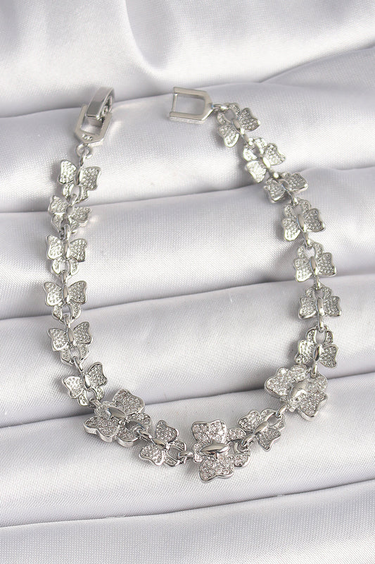 Brass Silver Color Zircon Stone Butterfly Model Chain Women's Bracelet