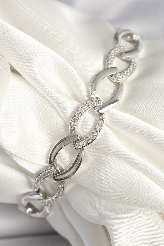 Brass Silver Color Zircon Stone Oval Chain Model Women's Bracelet