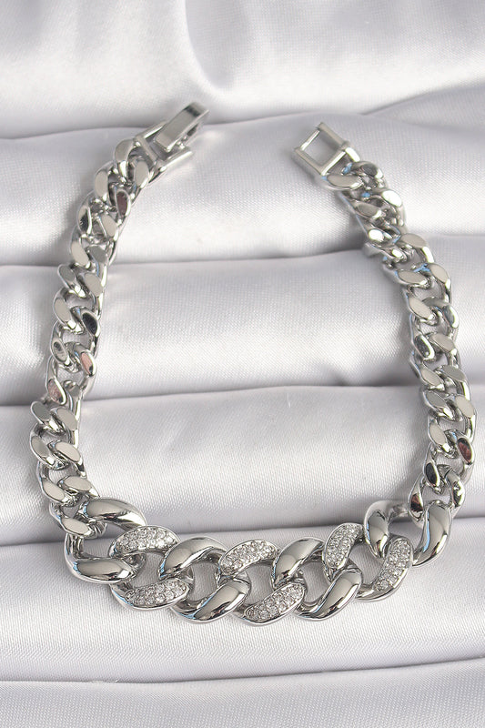 Brass Silver Color Zircon Stone Thick Ring Model Women's Bracelet