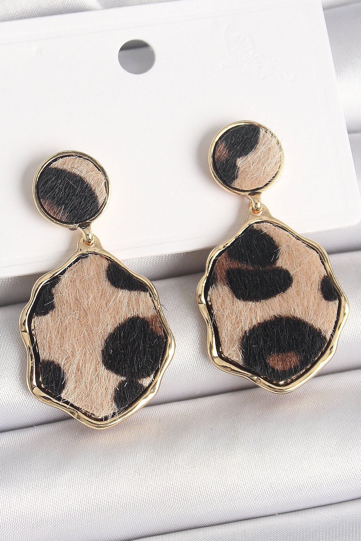 Brass Gold Color Dangle Leopard Pattern Plate Model Women's Earrings