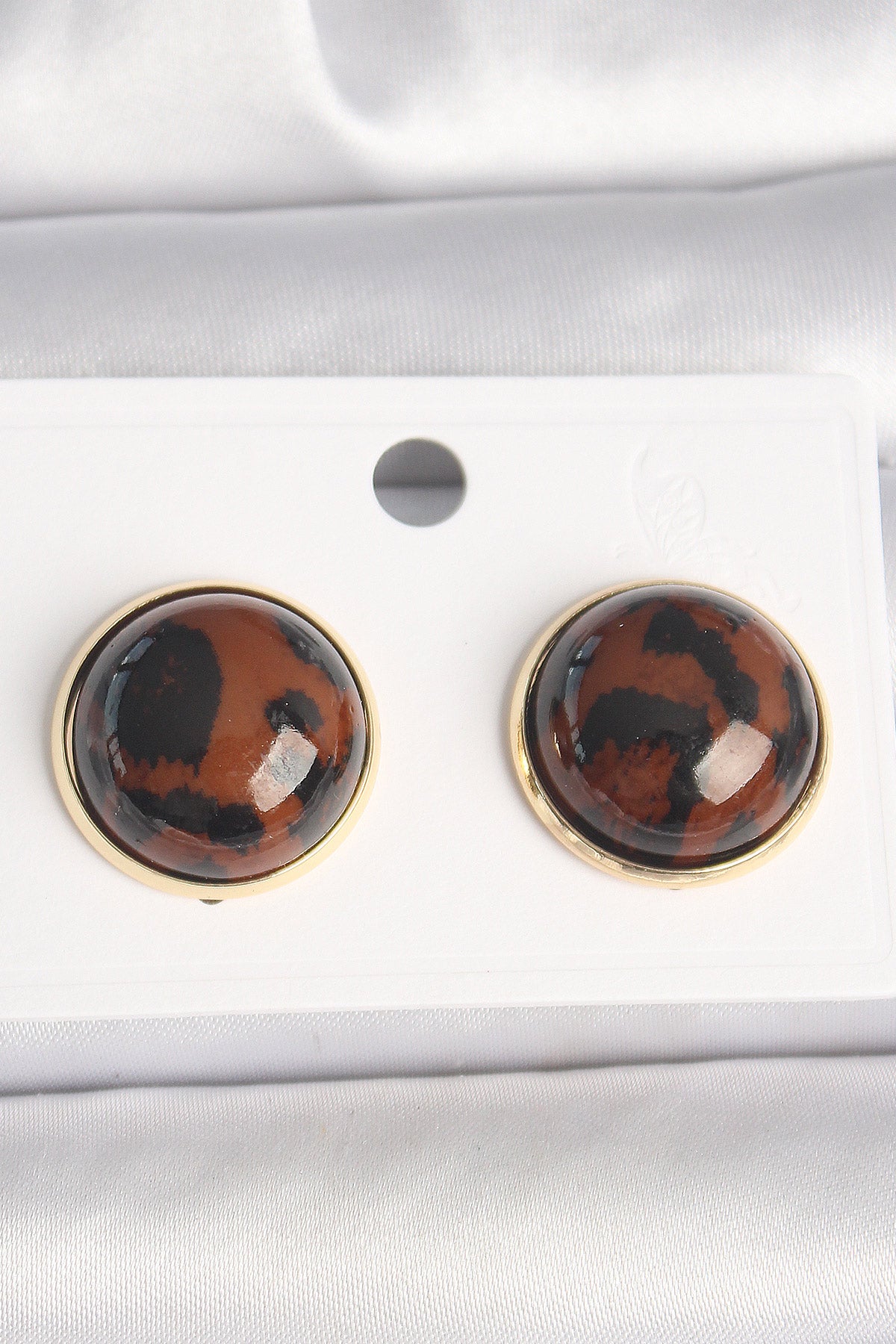 Pirinç Gold Renk 3D Daire Leopar Model Kadın Küpe