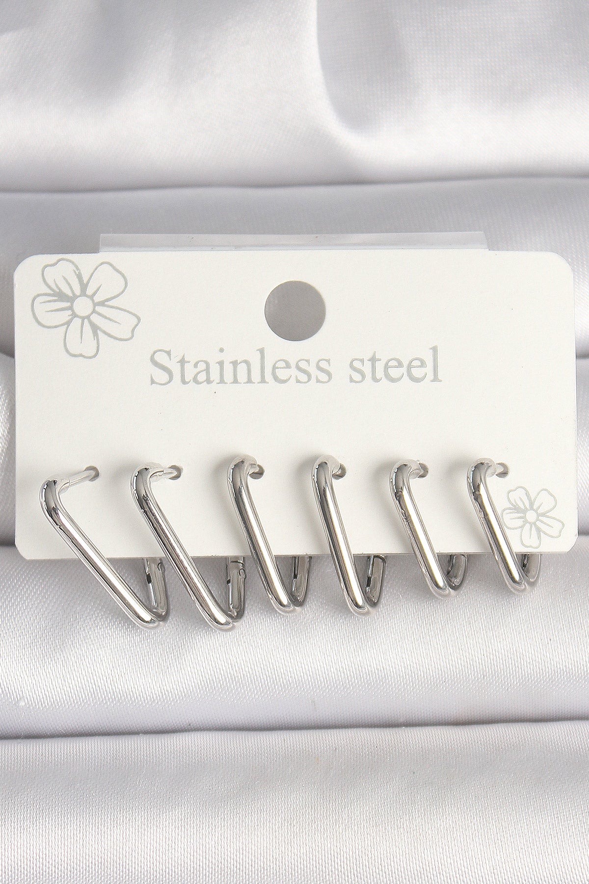 316L Çelik Gümüş Renk Üçgen Model Kadın Küpe Seti