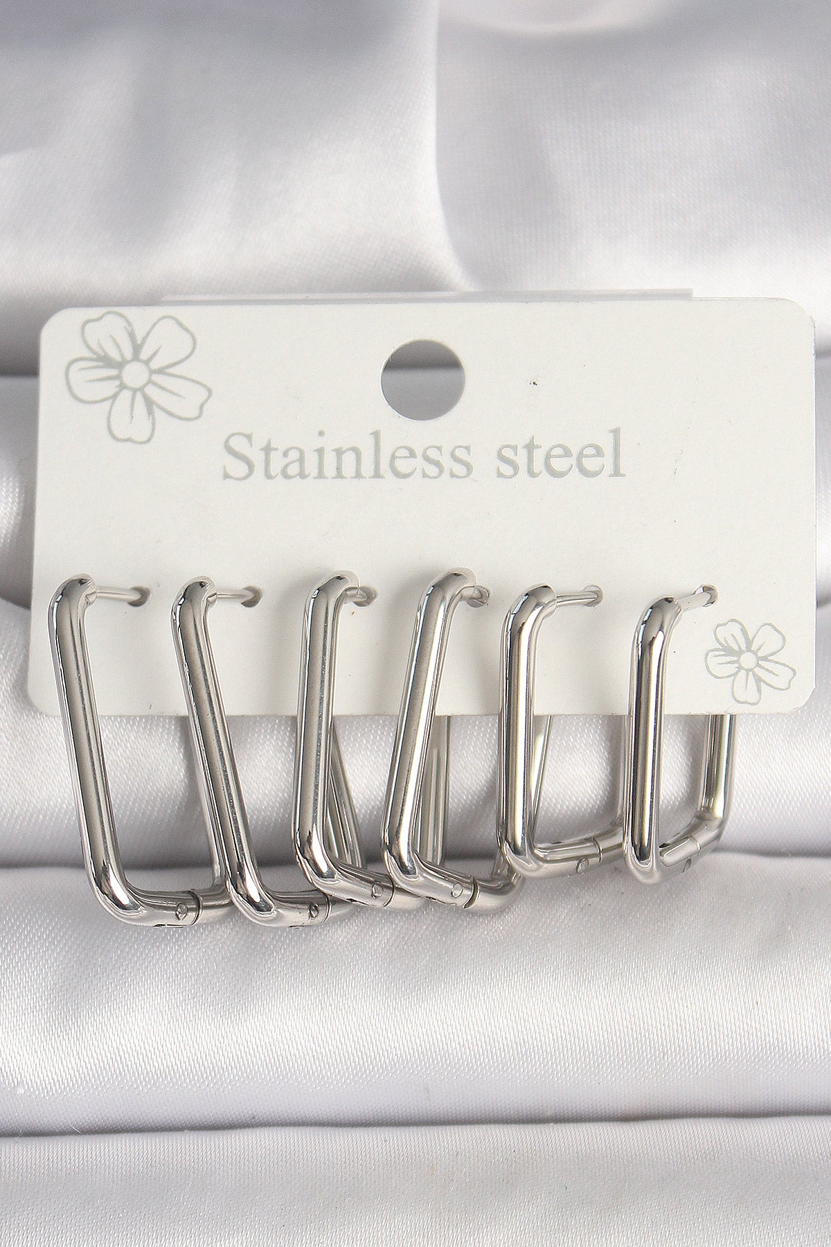 316L Çelik Gümüş Renk Kare Model Kadın Küpe Seti