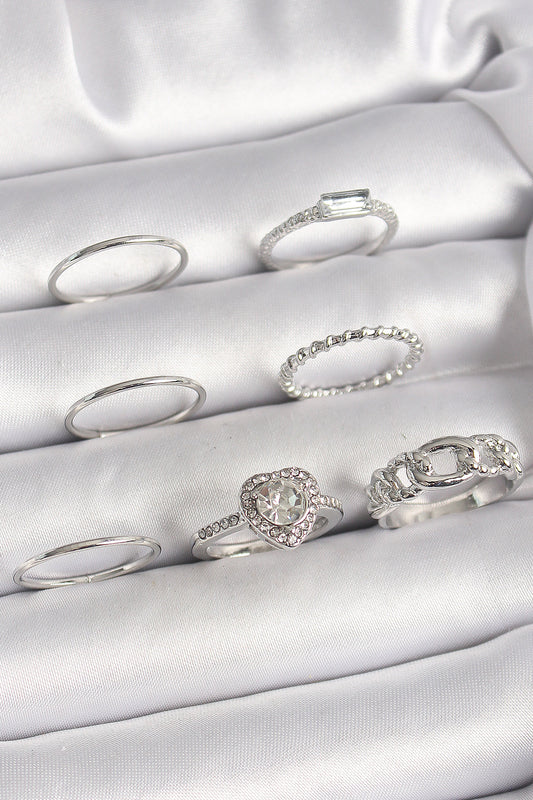 Brass Silver Color Zircon Stone Heart Model Women's Ring Combination