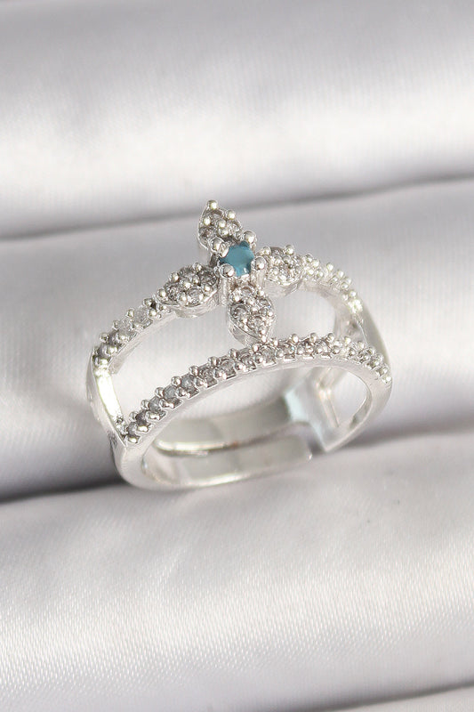 Brass Silver Color Zircon Stone Adjustable Model Women's Ring