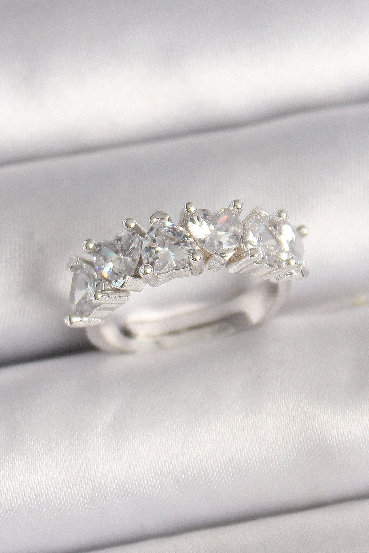 Brass Silver Color Zircon Stone Heart Model Adjustable Women's Ring