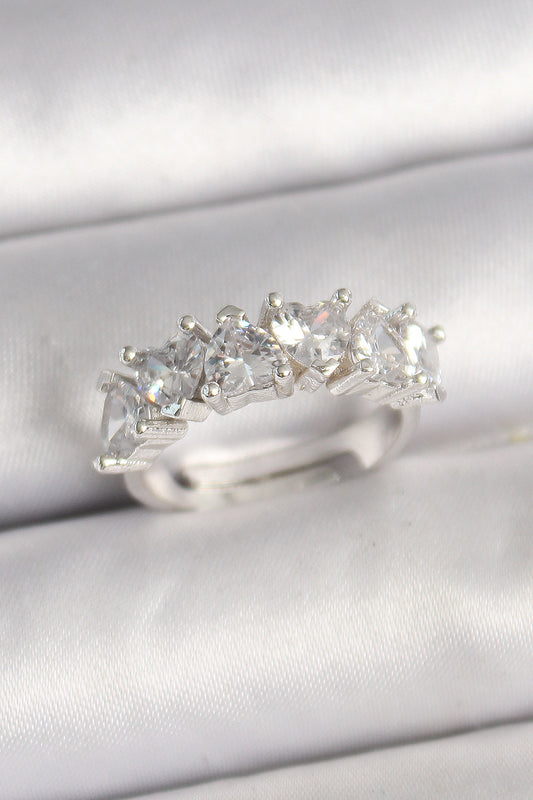 Brass Silver Color Zircon Stone Heart Model Adjustable Women's Ring