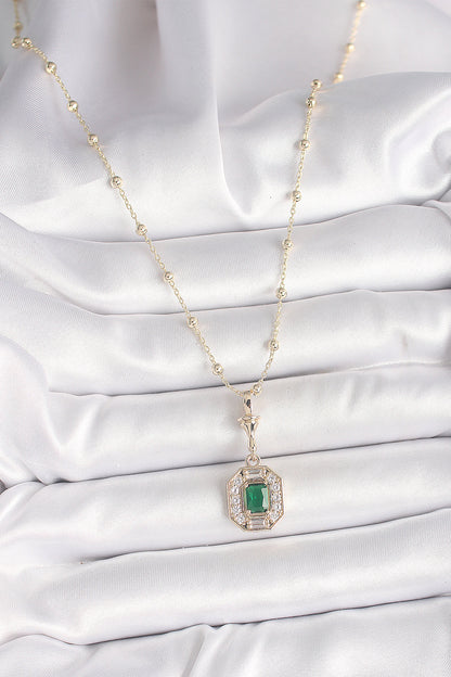 Pirinç Gold Renk Zirkon Taşlı Topçuk Zincir Serenay Model Kadın Kolye