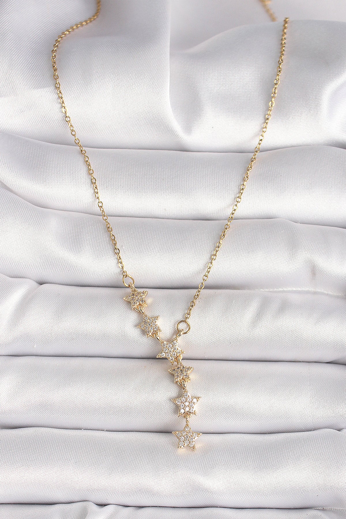 316L Çelik Gold Renk Zincir Zirkon Taşlı Yıldız Model Kadın Kolye