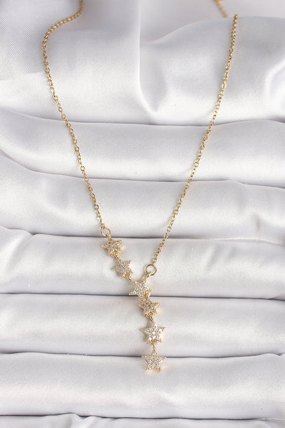 316L Çelik Gold Renk Zincir Zirkon Taşlı Yıldız Model Kadın Kolye