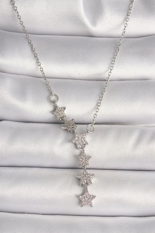 316L Steel Silver Color Chain Zircon Stone Star Model Women's Necklace
